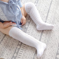 Baby long tube socks, white/bleached, ribbed cuff with side stitched detail