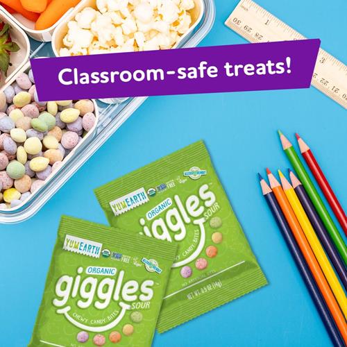 Yumearth Sour Giggles organic candy pouches with crayons and candies