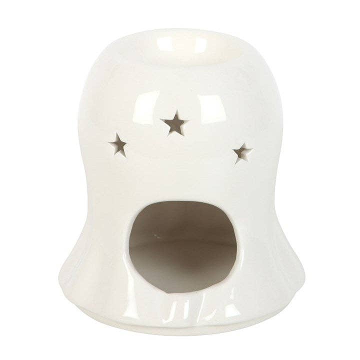 White ghost oil burner wax warmer with star details and round top opening