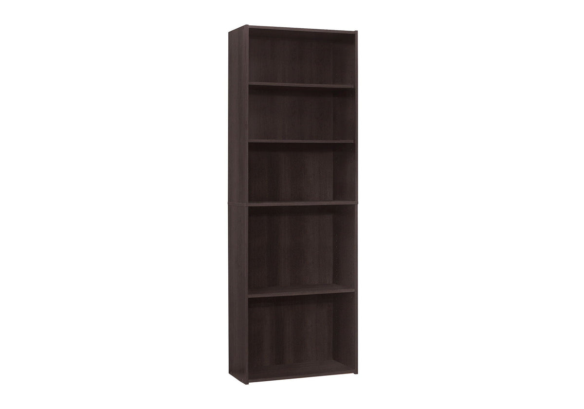 6-tier bookcase with open shelves, dark brown wood finish