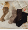 Children's thick wool tube socks set in tan, cream, gray-brown, dark brown, and black