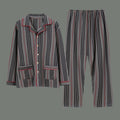 Youth dark striped pajama set with red-trim, chest pockets, button-up top and pants
