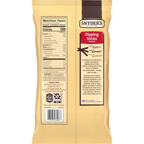Pretzel dipping sticks bag back view with nutrition facts and barcode