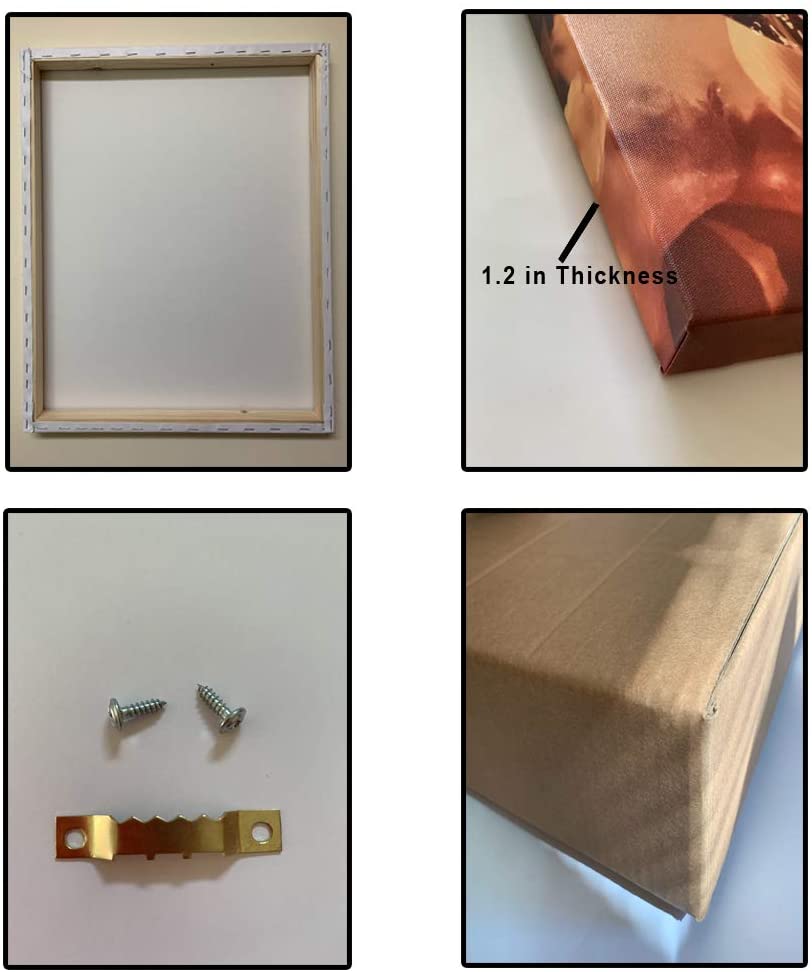 Museum-grade canvas wrap details: 1.2 in thick, stapled frame with hanging hardware.