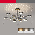 Black and gold 13-light star ceiling chandelier, 120cm wide with glowing shades