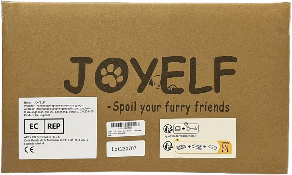 JOYELF shipping carton box with paw logo and 'Spoil your furry friends' text