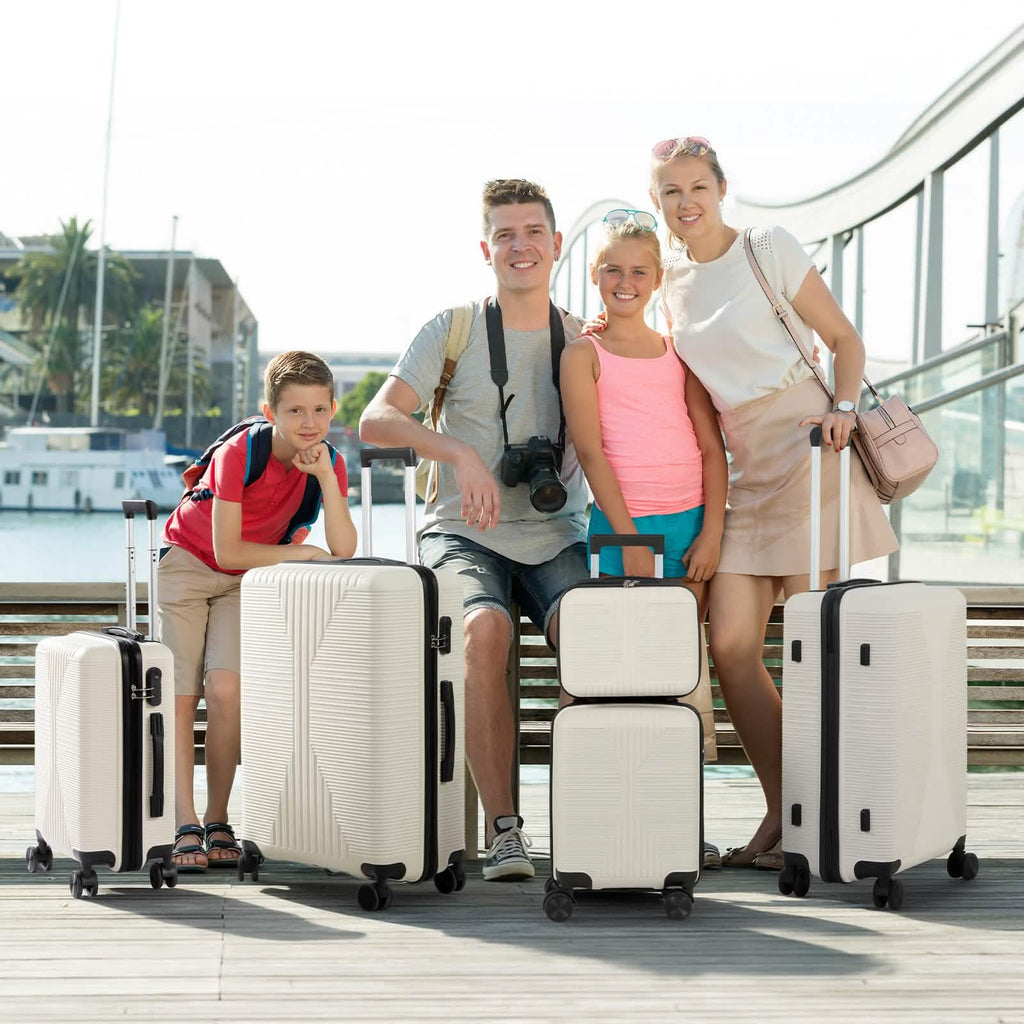 White 5-piece lightweight luggage set with lock, four-wheel suitcases with side handles