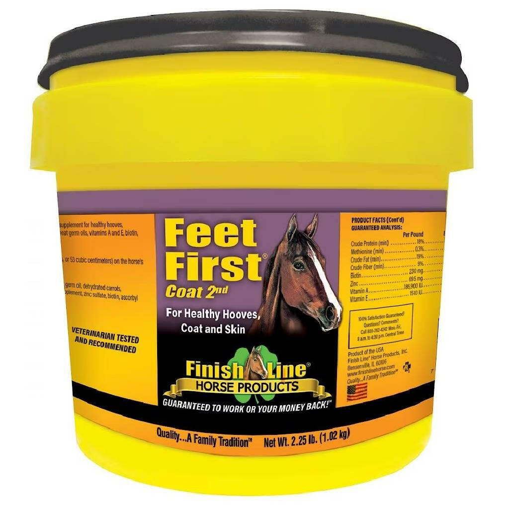 Yellow horse hoof care supplement powder container with dark lid and front label