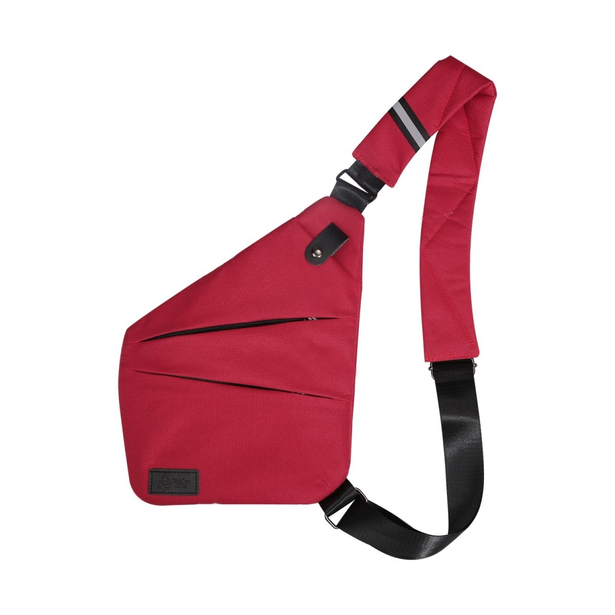 Smell-proof crossbody bag in red with front flap and adjustable shoulder strap