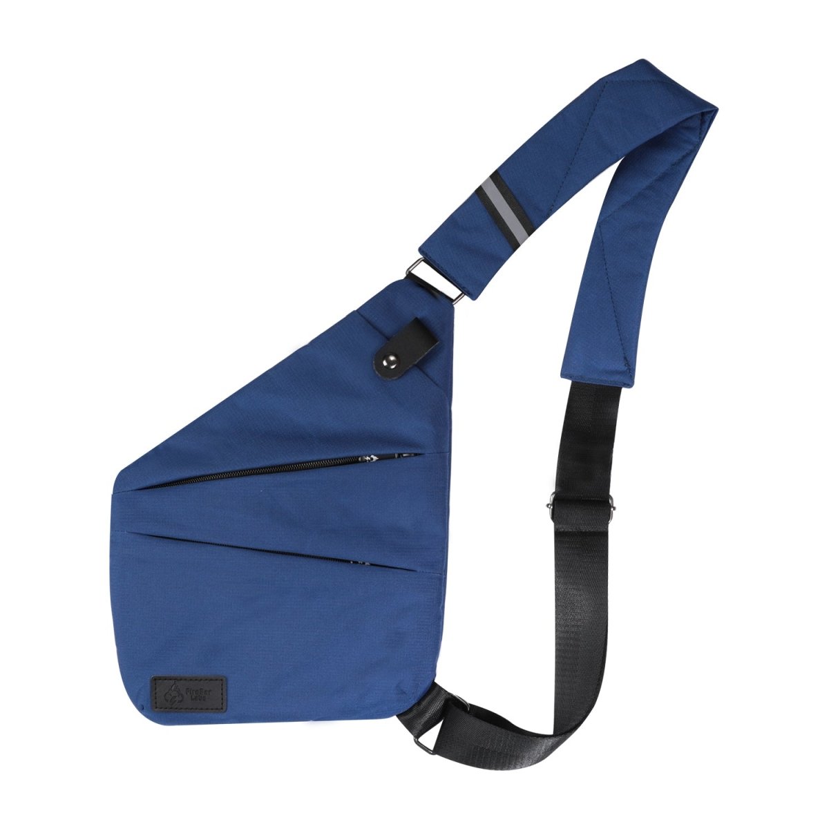Smell-proof crossbody bag in royal blue with front flap and adjustable shoulder strap