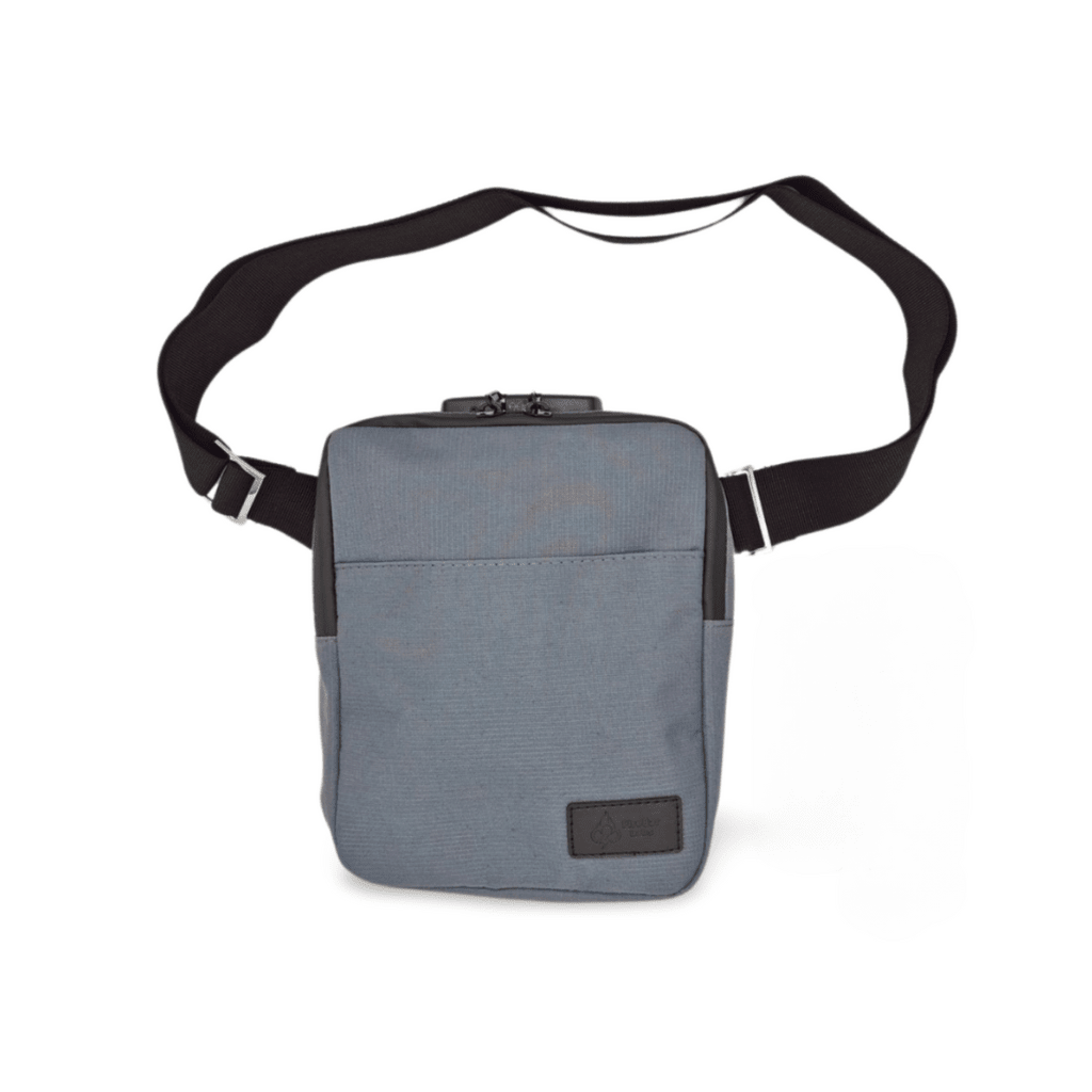 Light blue ripstop crossbody messenger bag with front pocket and adjustable strap