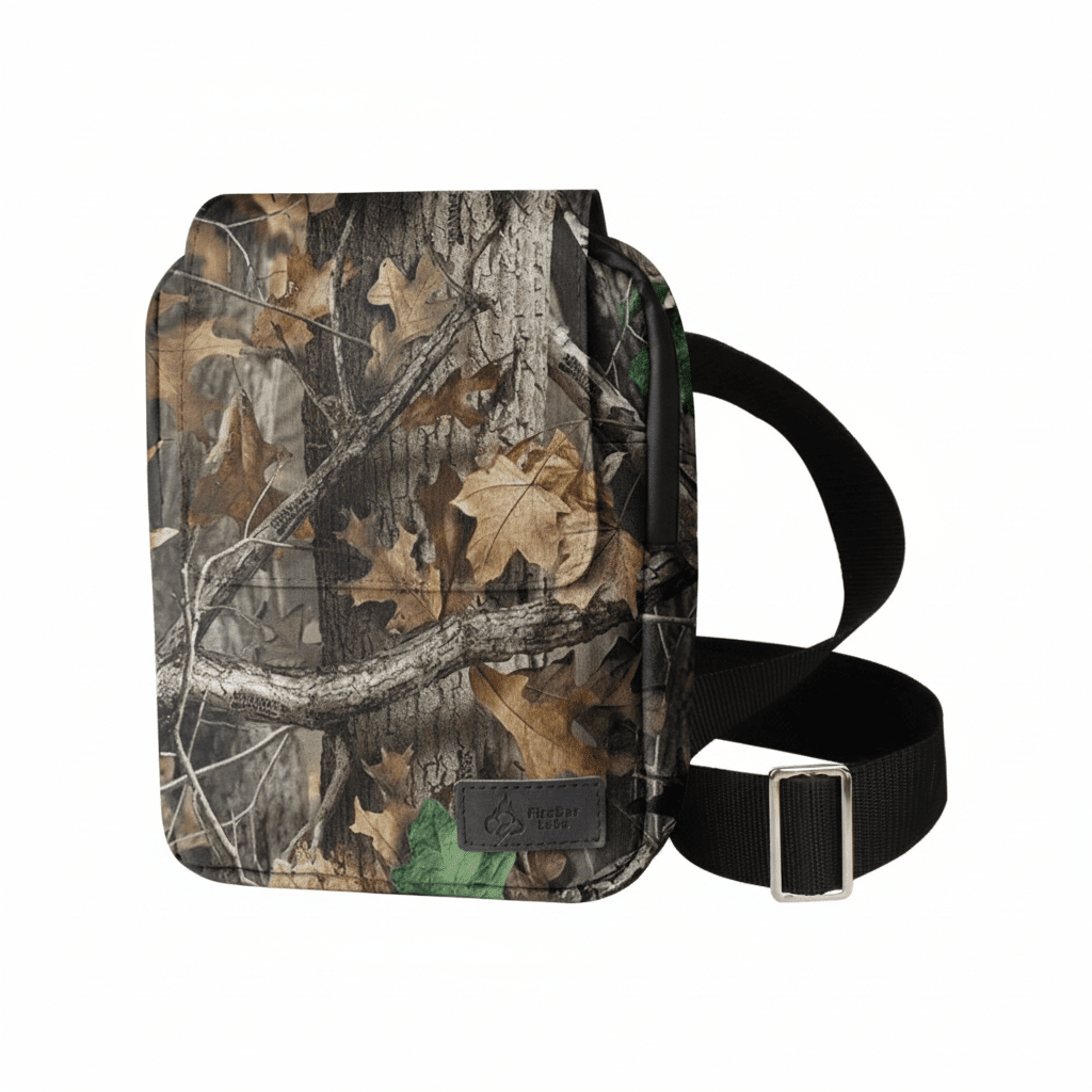 Camo ripstop messenger bag with front flap pocket and adjustable shoulder strap