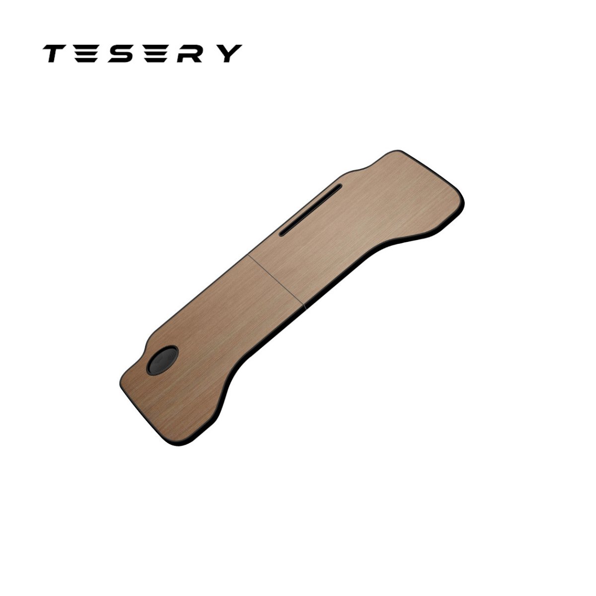 TESERY foldable car laptop work desk, wood-brown tray with oval mounting holes