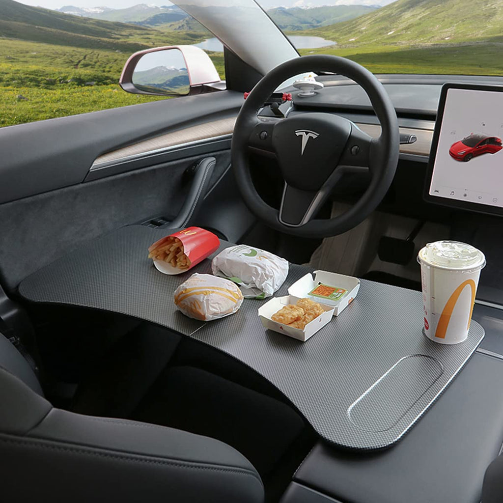 TESERY foldable car laptop work desk, carbon black textured tray on seat
