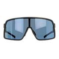 Black frame polarized sunglasses with blue anti-reflective mirrored lenses