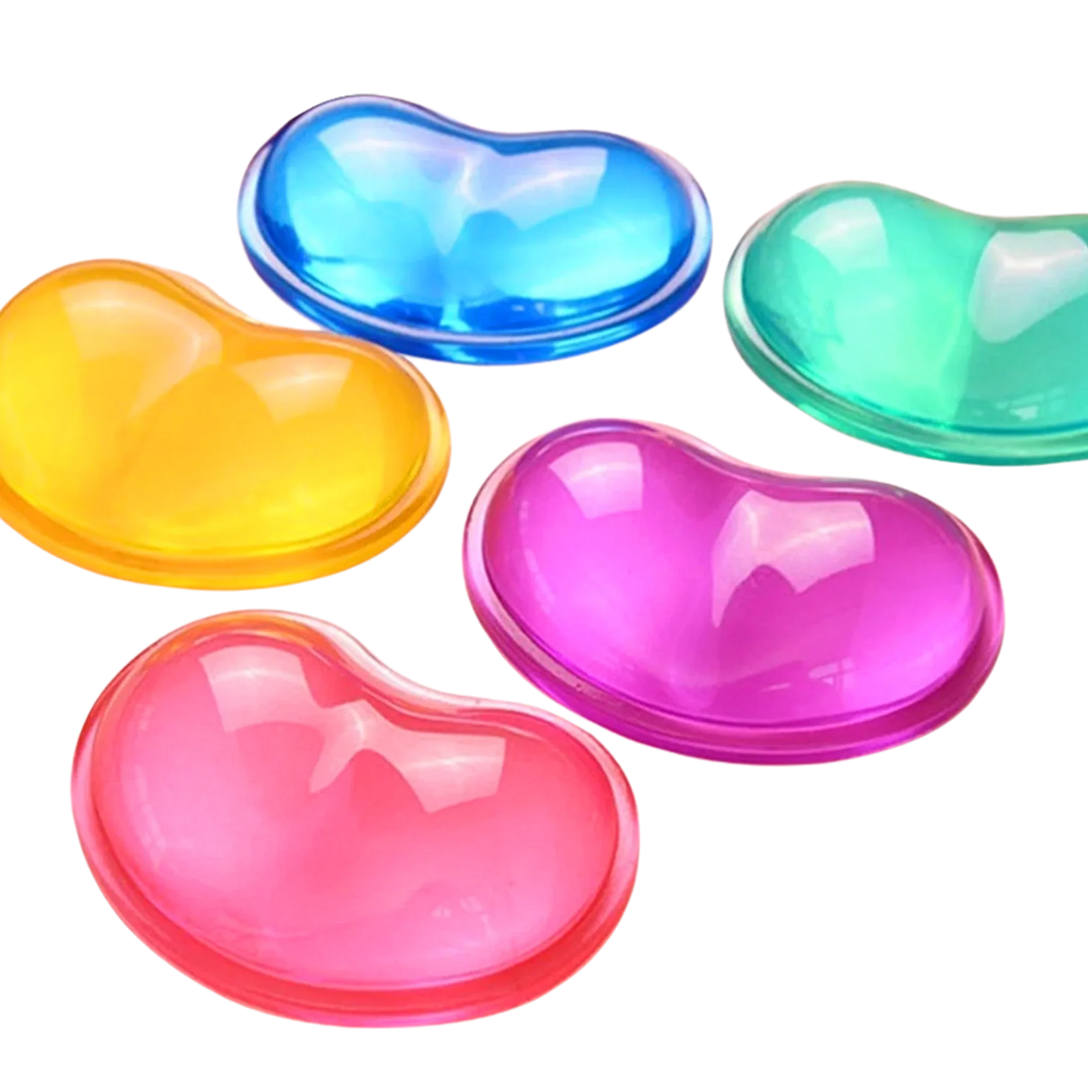 Colorful gel mouse wrist rest pad, heart-shaped with glossy curved surface
