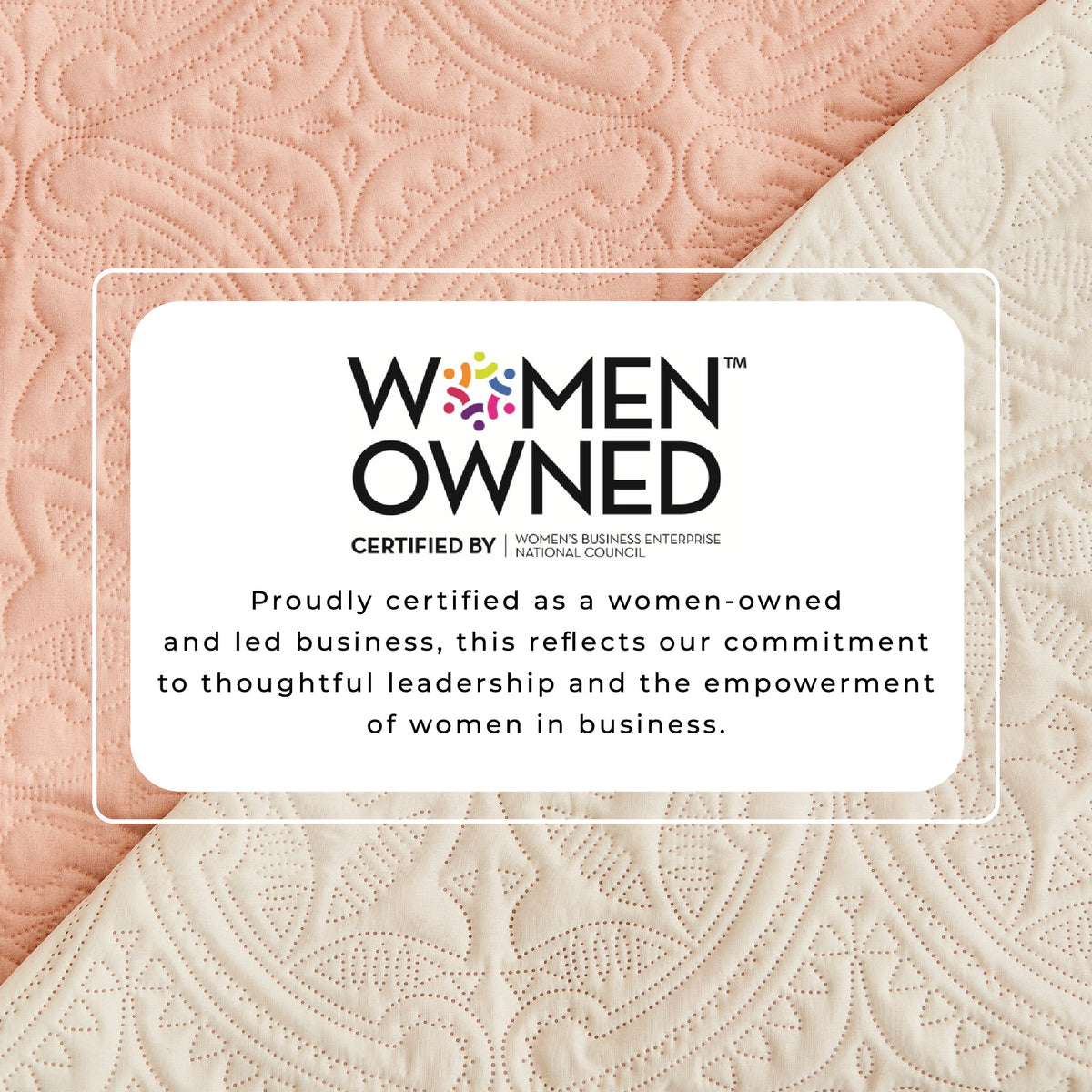 Quilted dusty rose and cream protector fabric with medallion texture, no visible item label
