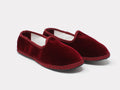 Bordeaux unisex velvet slip-on slippers with curved apron toe and flat sole