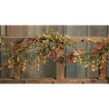 Velvet ash garland with green and yellow leaves and red accents
