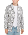 Men's gray patterned shawl-collar cardigan with button-front and chest pocket