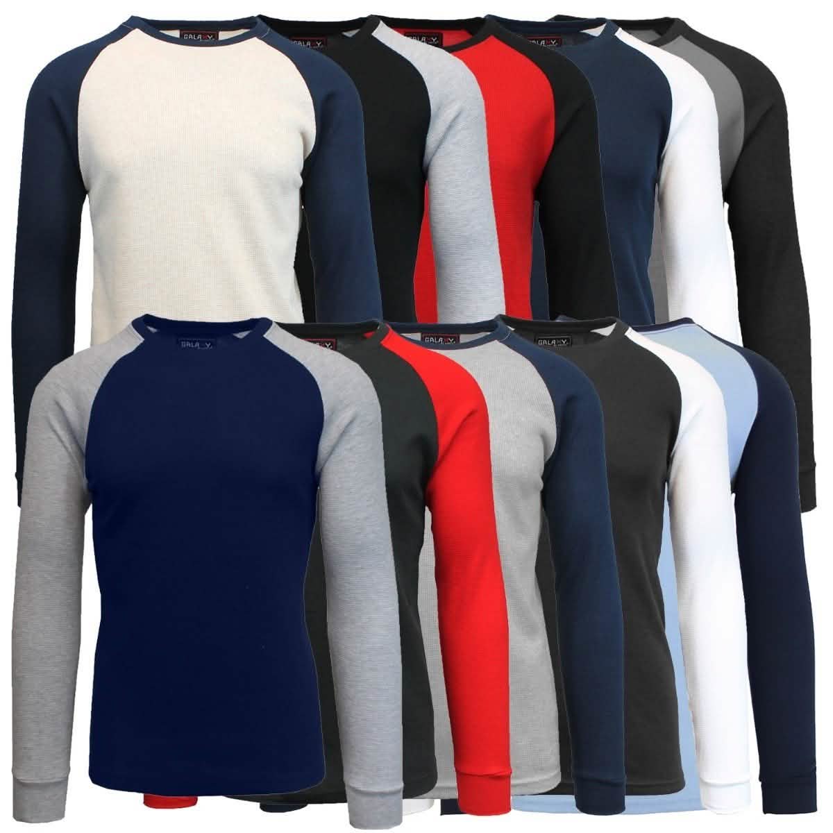 Men's raglan thermal shirts, assorted colors (black, navy, gray, white, red)