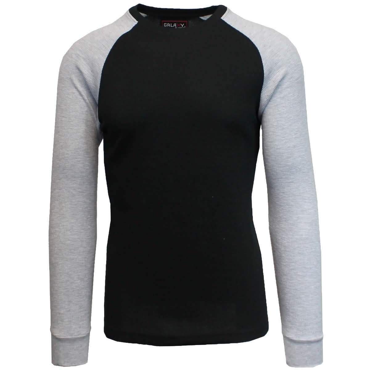 Men's raglan thermal shirt, black with heather gray sleeves