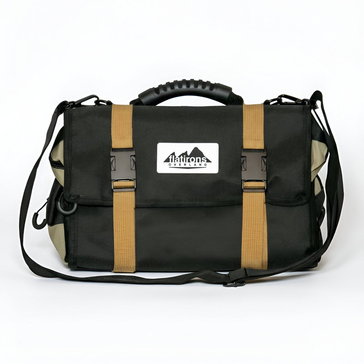 RiPouch Gear Roll messenger-style bag with black fabric and tan webbing straps