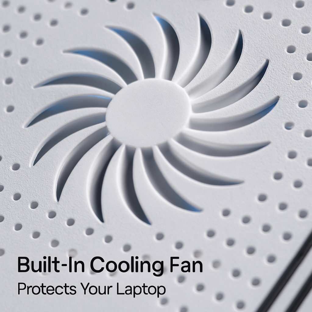 Built-in cooling fan on the laptop table surface with vented grille