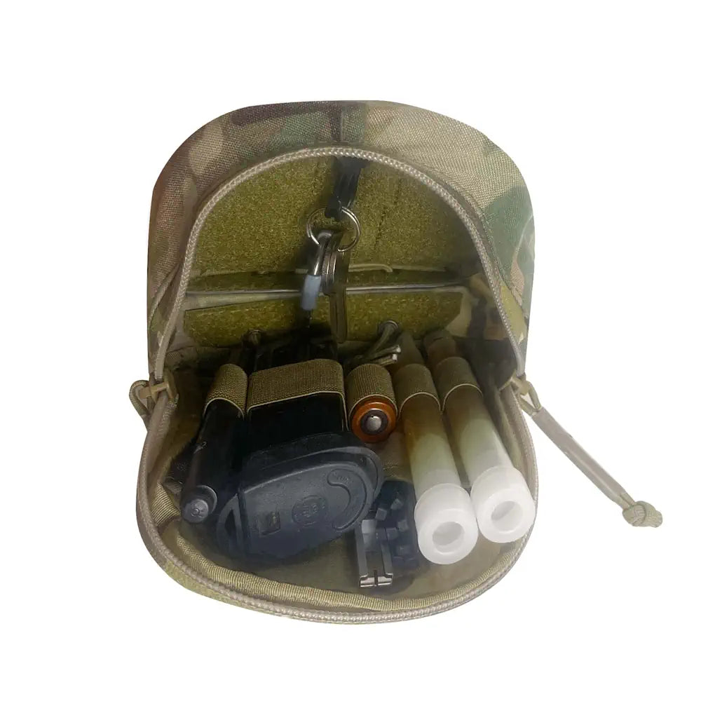Medium general-purpose pouch, MultiCam interior view with elastic pockets and zipper opening