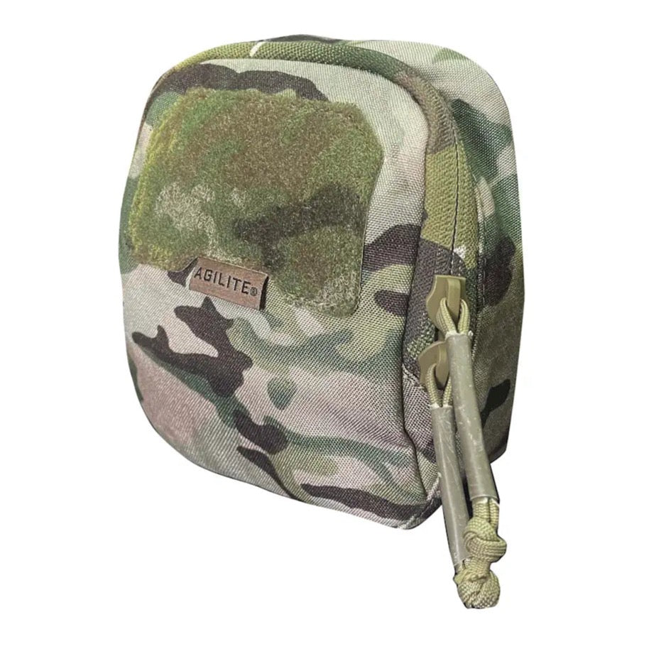 Medium general-purpose pouch in MultiCam camo, front hook patch and side zipper pull