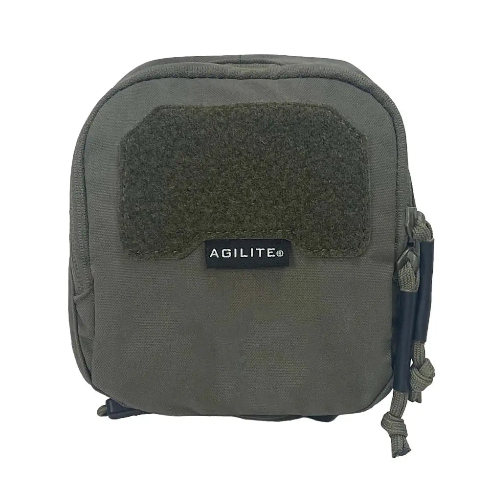 Medium general-purpose pouch in Ranger Green, front view with hook patch and zipper tab