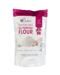 gfJules gluten-free all-purpose flour bag, white and pink back panel with icons.