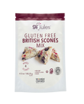Gluten-free British scones mix pouch with gfJules logo and burgundy top seal