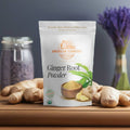 Ginger root powder pouch with ginger root graphics and front label