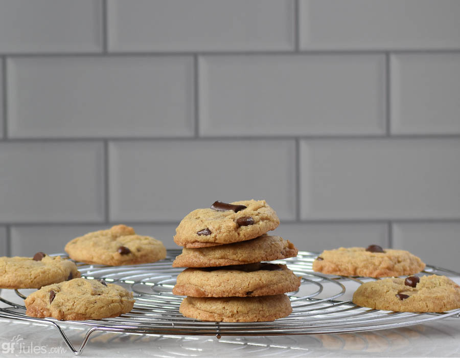 Golden gluten free cookies cooling on a wire rack