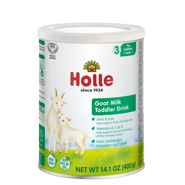Holle goat milk toddler drink can, 14.1 oz net wt (400 g).