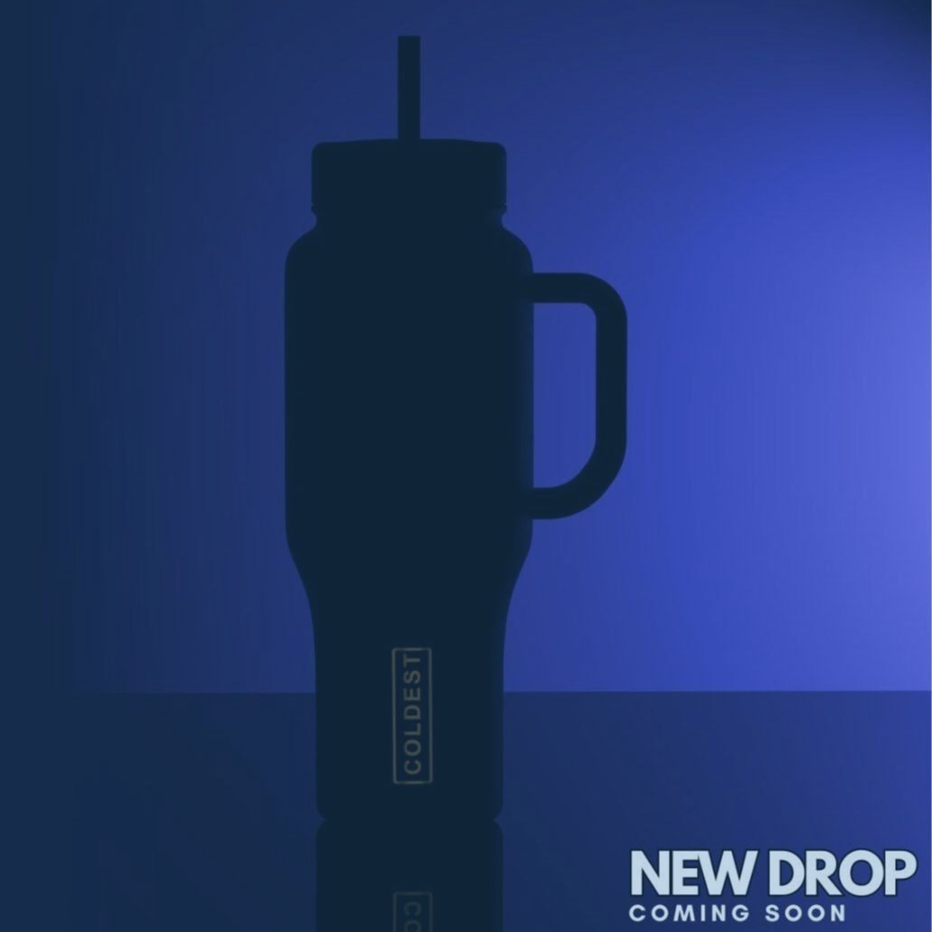 24oz COLDEST tumbler bottle, dark finish, straw lid with side handle