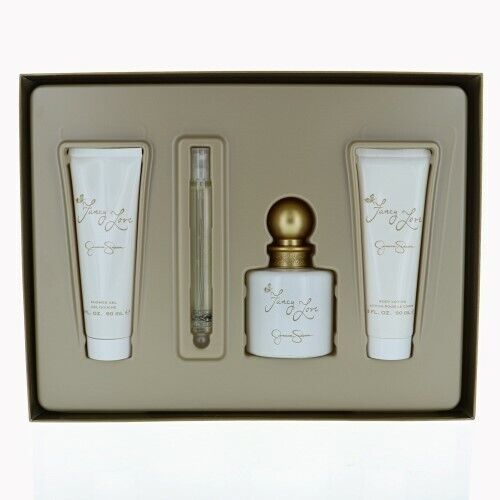 Fancy Love by Jessica Simpson gift set with eau de parfum, lotion, and bath gel bottles