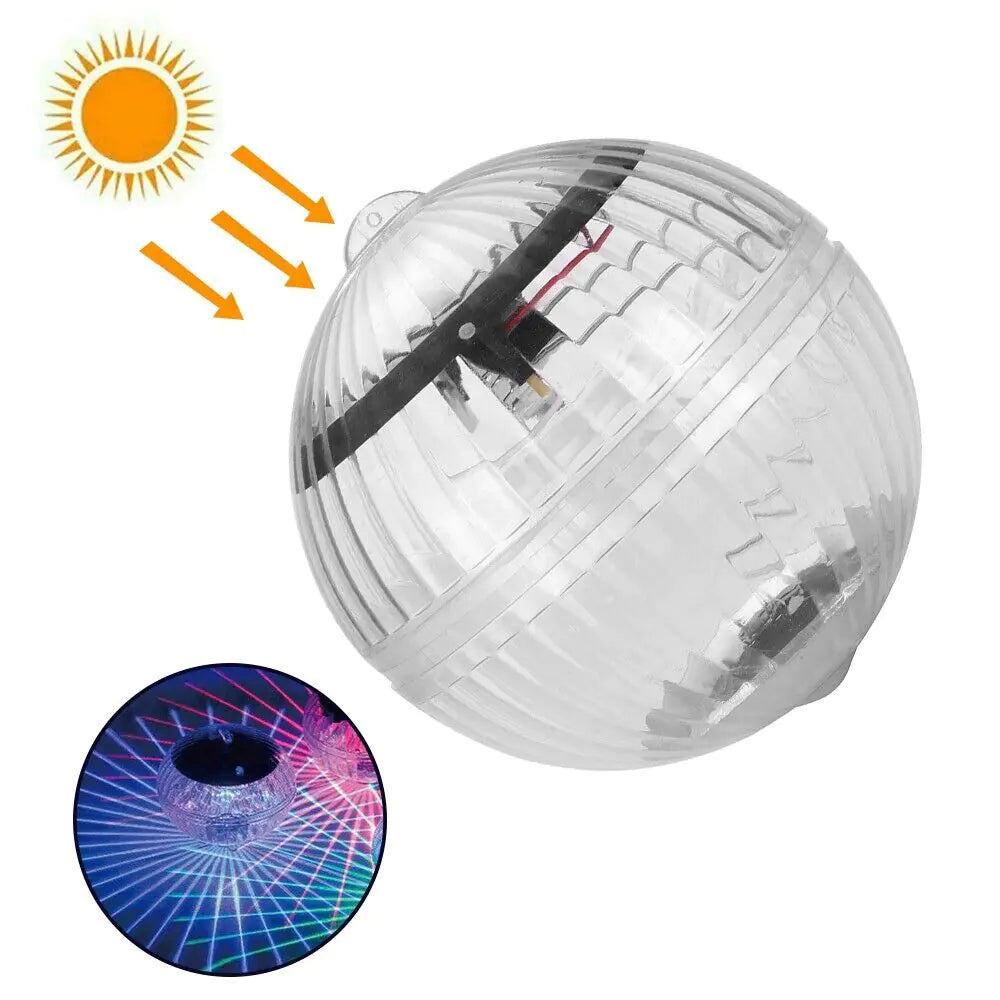 Clear solar LED floating lamp globe with solar panel rays arrows