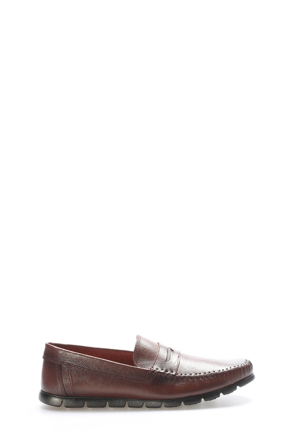 Brown and silver leather penny loafers for men