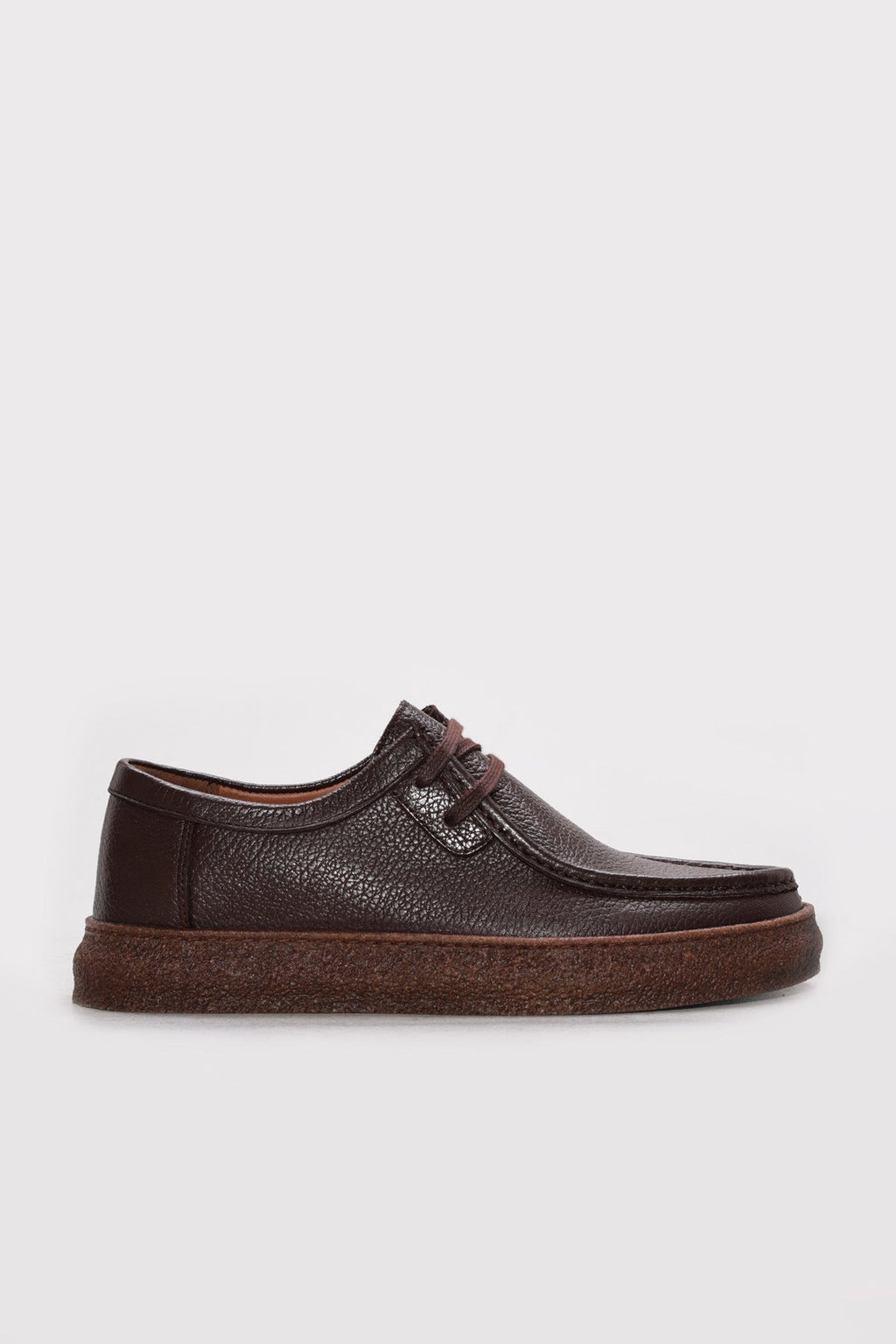 Men's dark brown leather lace-up casual shoe with textured upper and lace-up closure