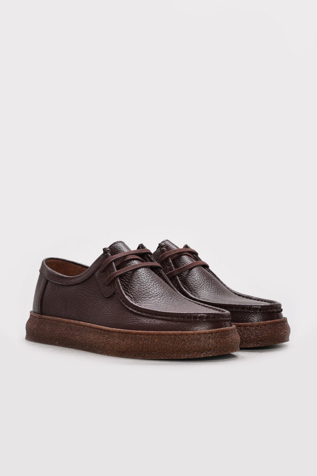 Men's dark brown textured leather lace-up casual shoes with thick brown sole