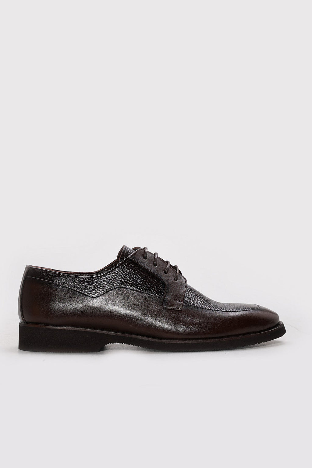 Men's dark brown leather derby shoes with panelled uppers
