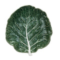 Green cabbage leaf-shaped ceramic plate with hand-painted veining