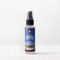 Hand purifier spray bottle with blue label and dark pump top