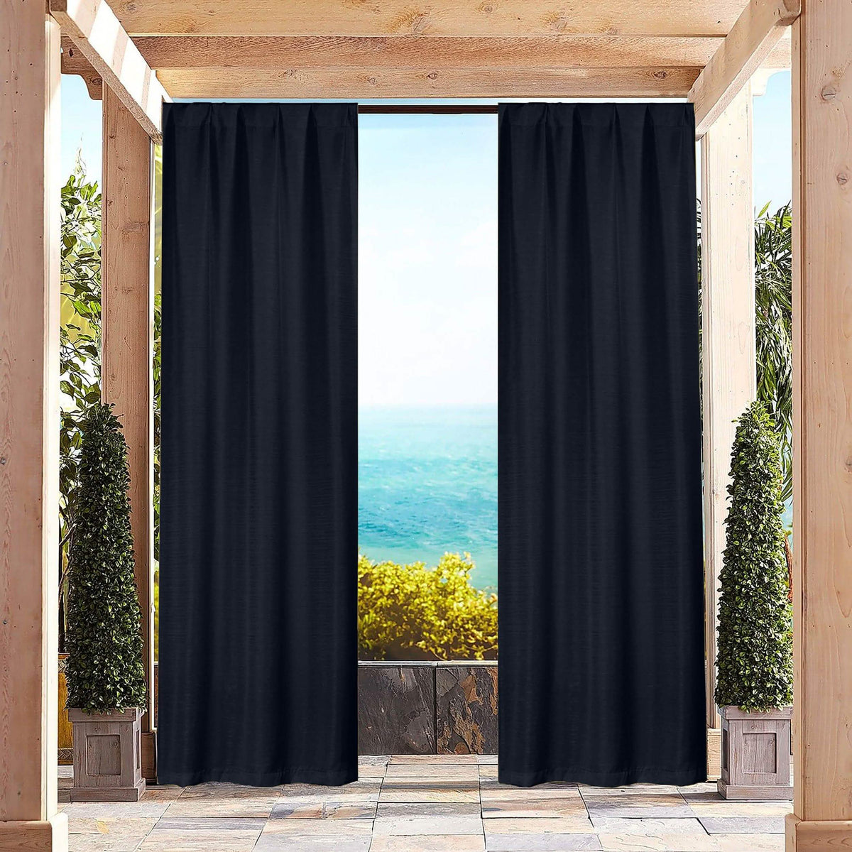 Navy heavy blackout curtain panels, two hanging panels with gathered top