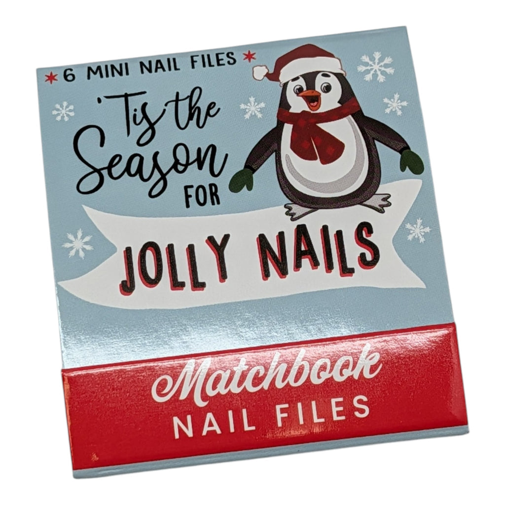 Matchbook nail files set, 6 mini files with festive penguin design
