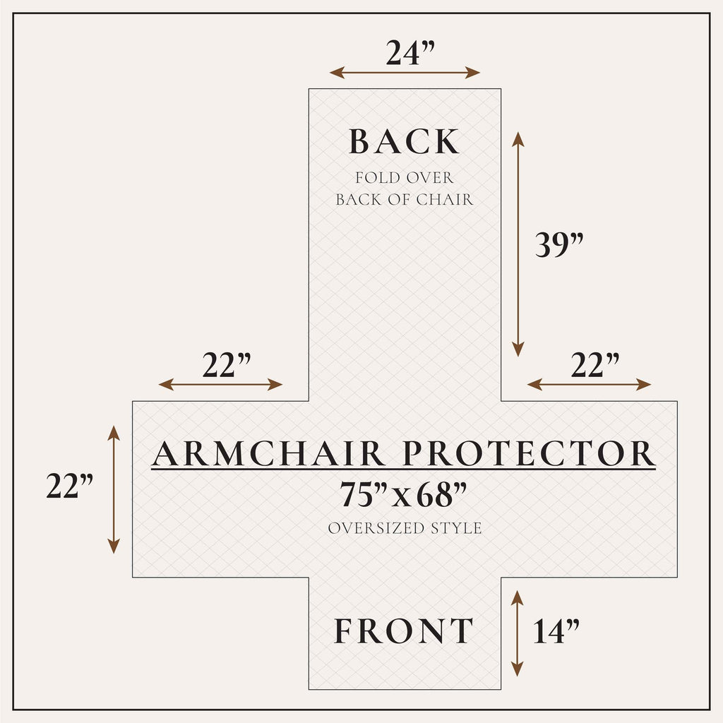 Armchair protector size chart showing front and back coverage measurements