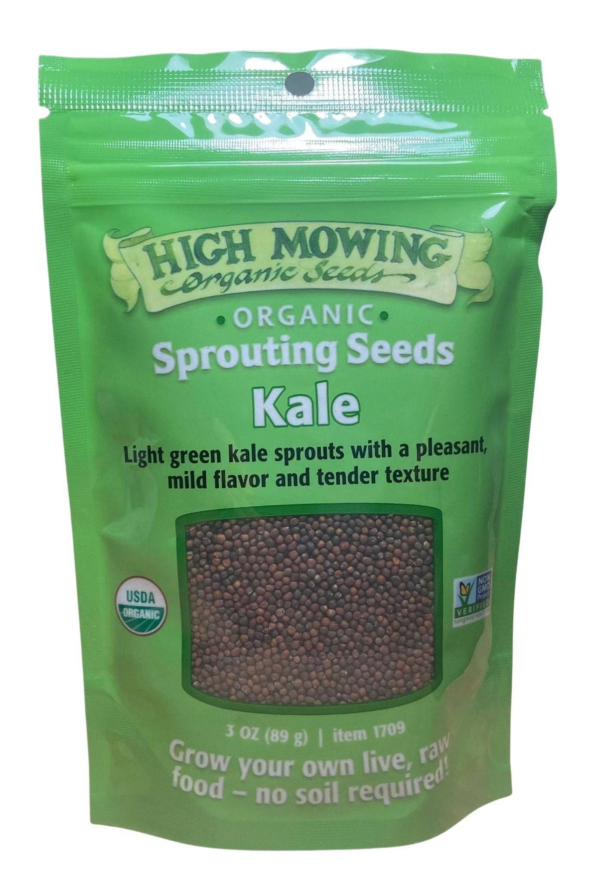 Organic sprouting seeds pouch, Kale, green bag with seed window
