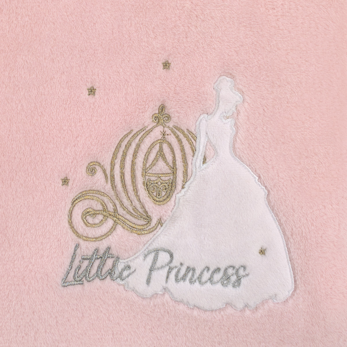Pink baby blanket with embroidered Little Princess silhouette and small star accents